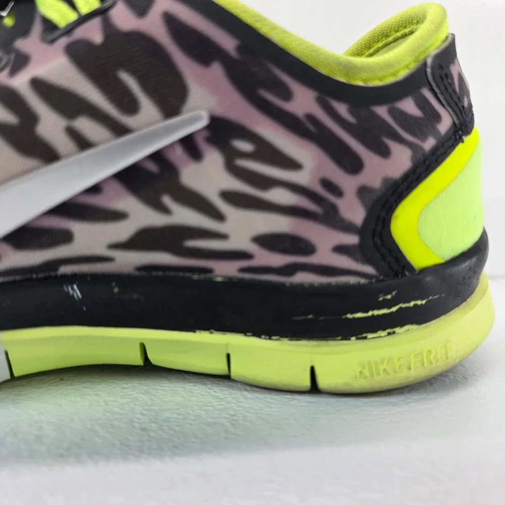 Nike Free TR 5.0 Womens Leopard Print Training Sneakers Neon Green Black Sz 6.5